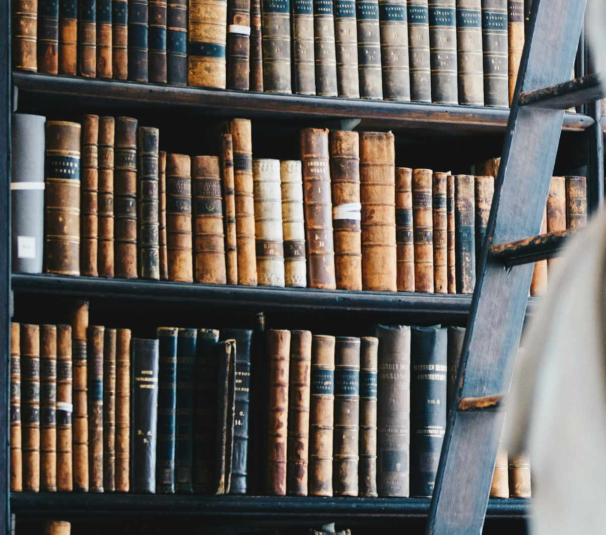book lot on black wooden shelf