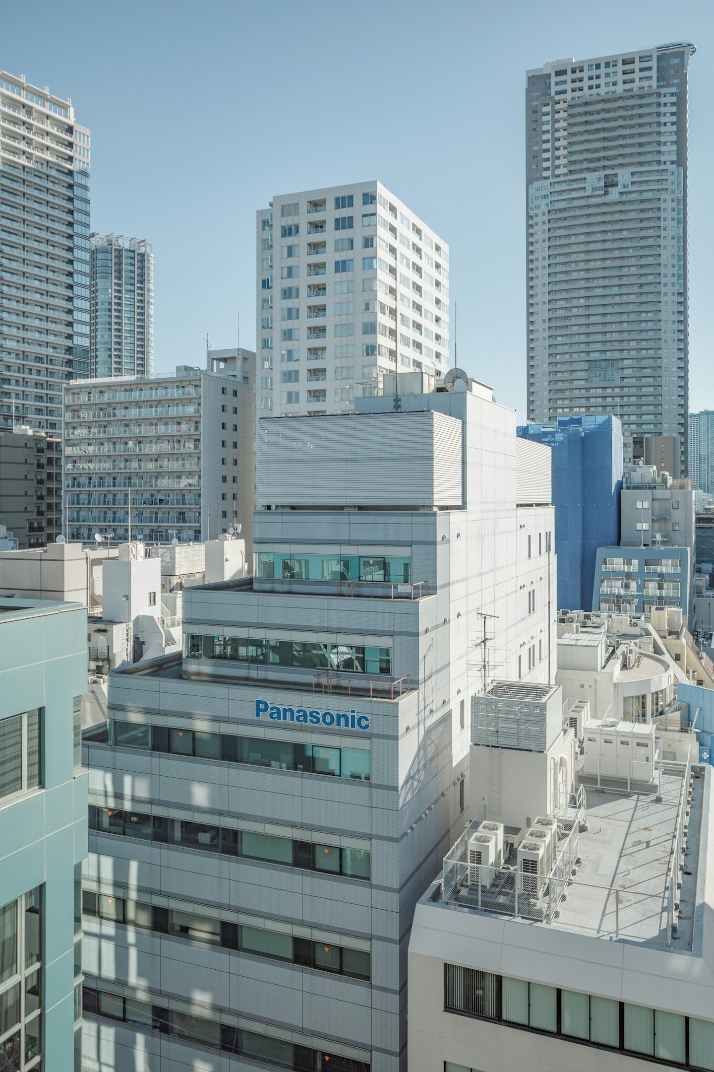 Panasonic building among modern city skyscrapers
