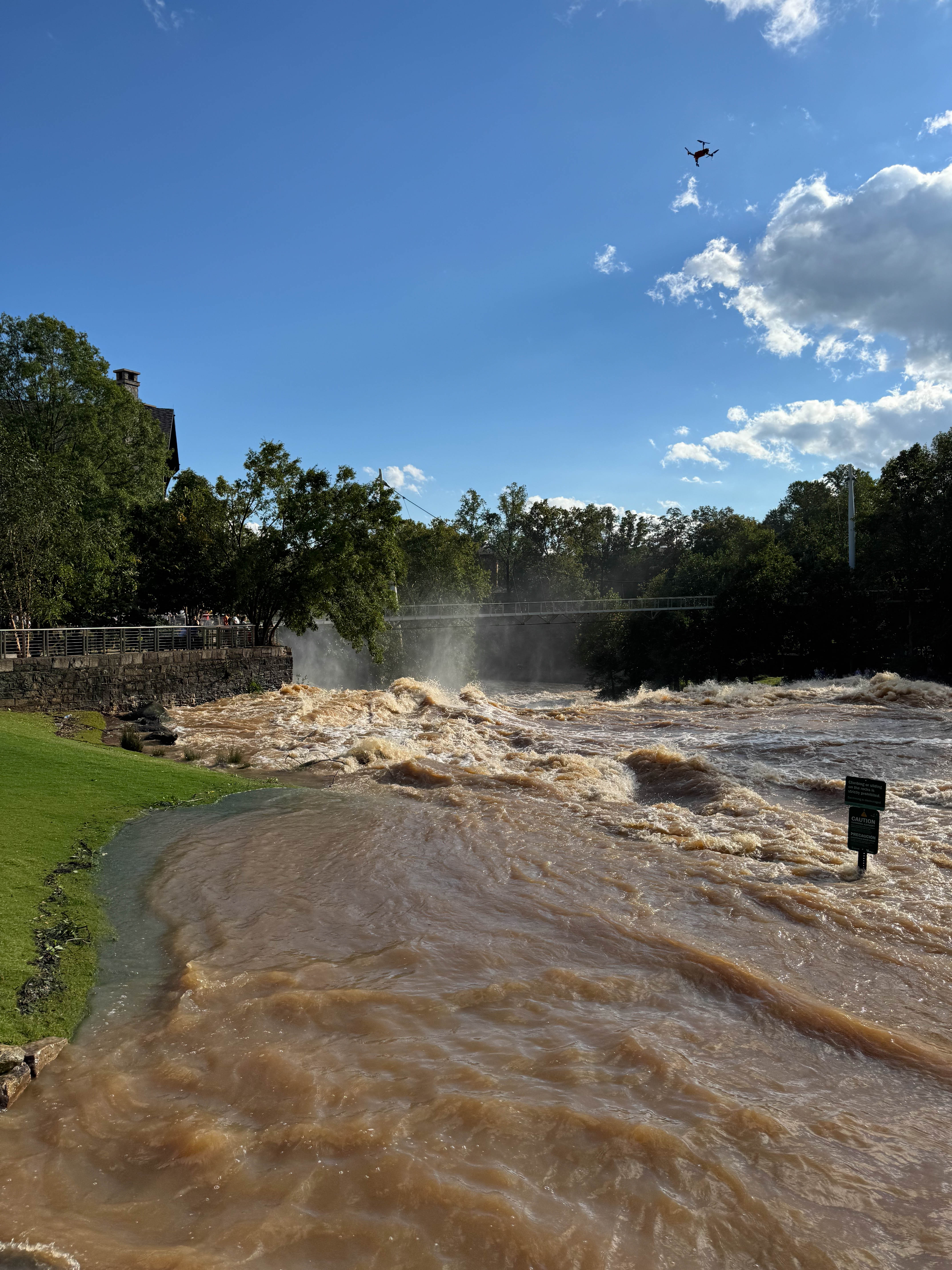 The peaceful waterfall turned into a raging river