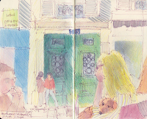 Dog and people watching, La Family Restaurant