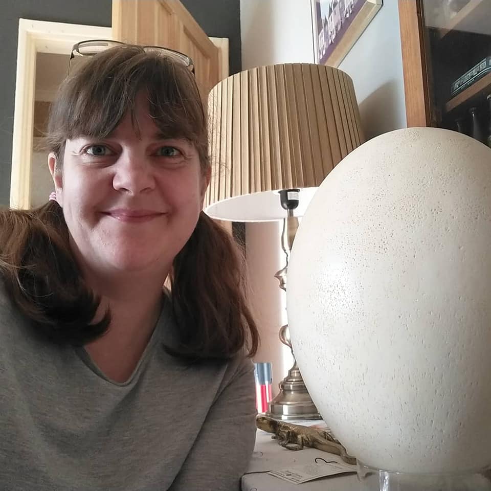 Susan with her replica giant elephant bird egg
