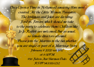 Ballons and Film goldn academy awards party invitations