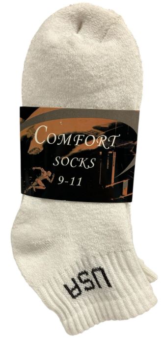 Q105 
3PK COMFORT SOCKS QUARTER WHITE USA 9-11
UPC812462030798
Q205 
3PK COMFORT SOCKS 10-13 QUARTER WHITE USA
UPC 812462030811
120 CS PACK 
