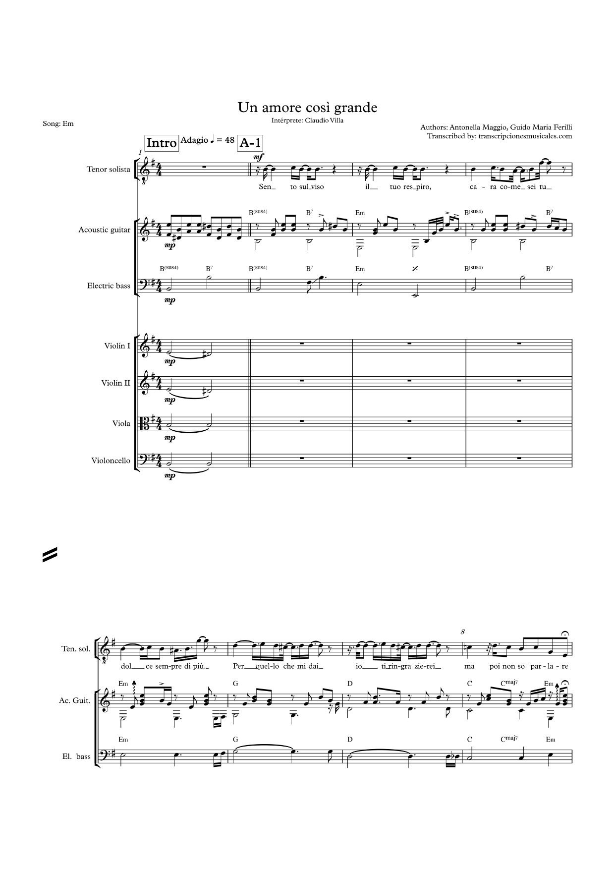 Un amore così grande - partitura hoja 1