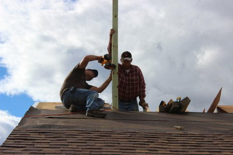 The Steeple being anchored to trusses