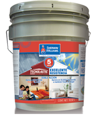 TECHOLASTIC Ultra Durabilidad de Sherwin Williams es un impermeabilizante acrílico base agua, el cual ha sido especialmente formulado para convertirse en una excelente barrera impermeable, ideal para resolver los problemas de goteras, humedad y la reducción de temperatura gracias a aditivos especiales.