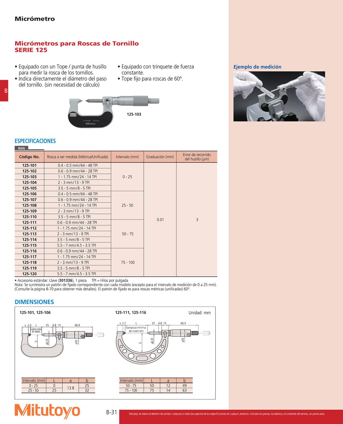 Micrómetros para roscas de tornillo 