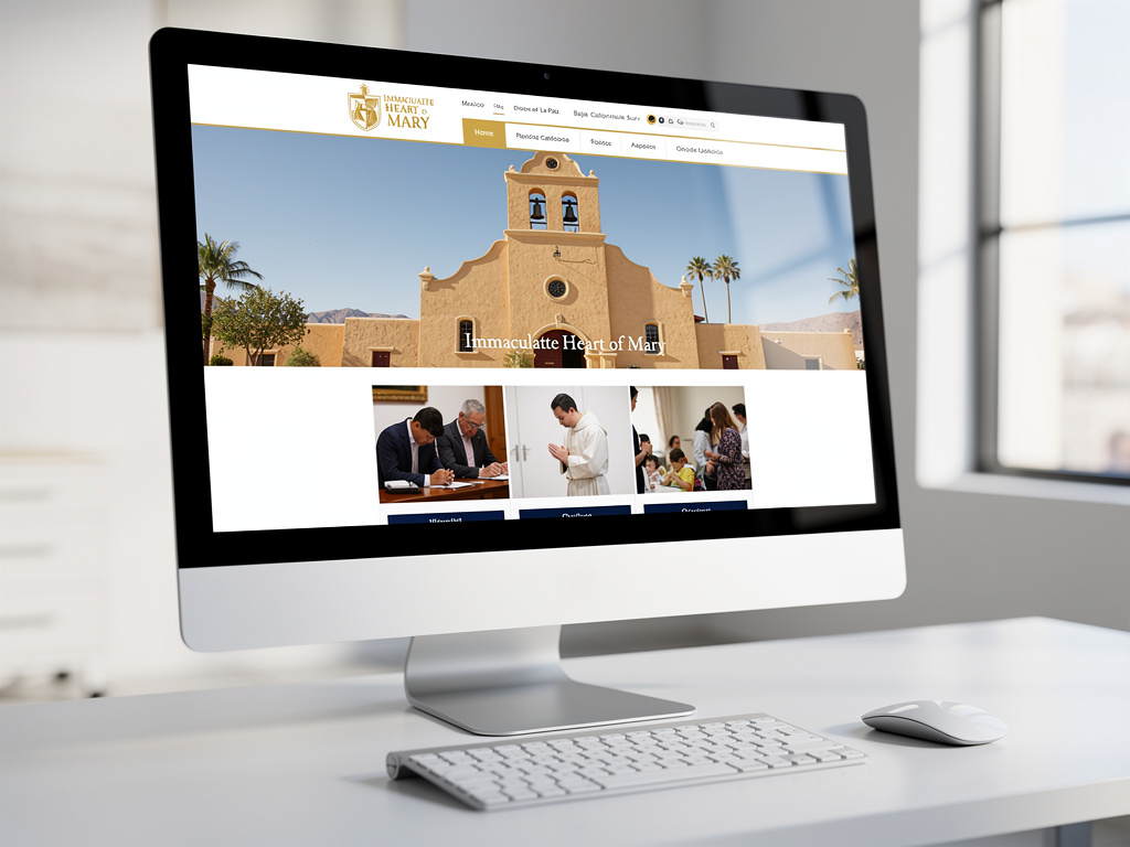Sitio web de Immaculate Heart of Mary mostrado en monitor de escritorio moderno