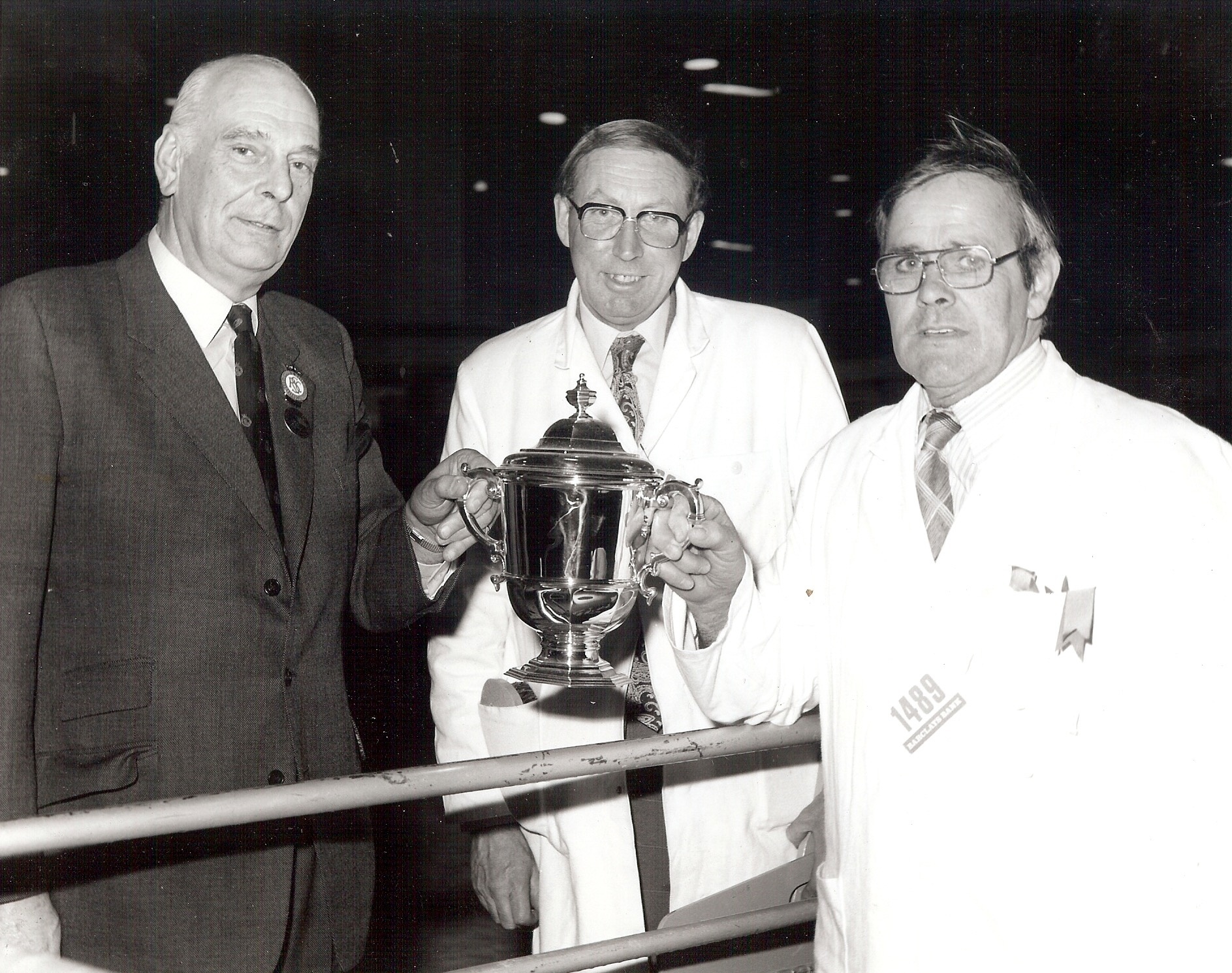 Dick Gough and Reg Simpkin receiving the Royal Smithfield Champion Trophy