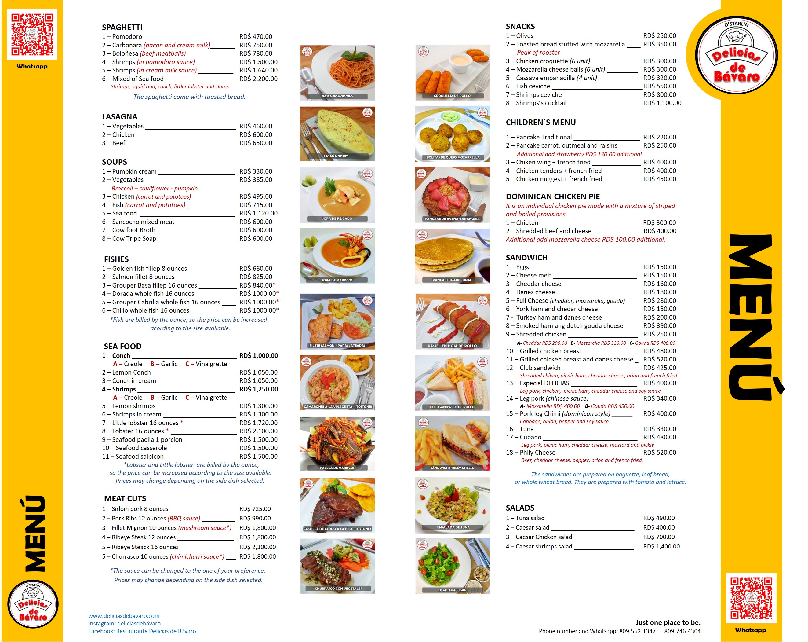 Menú ingles
Restaurante Delicias de Bávaro