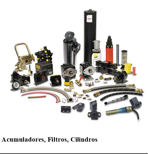 •Acumuladores
•Filtros
•Cilindros
•Actuadores Rotatorios
•Unidades de Potencia
•Bombas Hidráulicas
•Motores Hidráulicos
•Válvulas direccionales
•Válvulas Reguladoras
•Válvulas Proporcionales y Accesorios
•Sistemas Electro hidráulicos