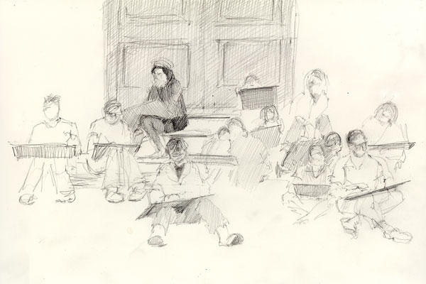 Drawing artists drawing spaces (pencil)