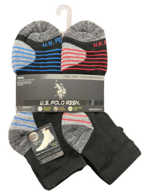 USL549047697
10 PK US POLO ASSN  QUARTER CREW 
 SHOE SIZE 6-12
UPC 662239097727
48 CS PACK
