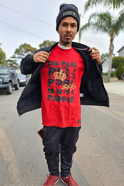 Man wearing Rick Ross merchandise