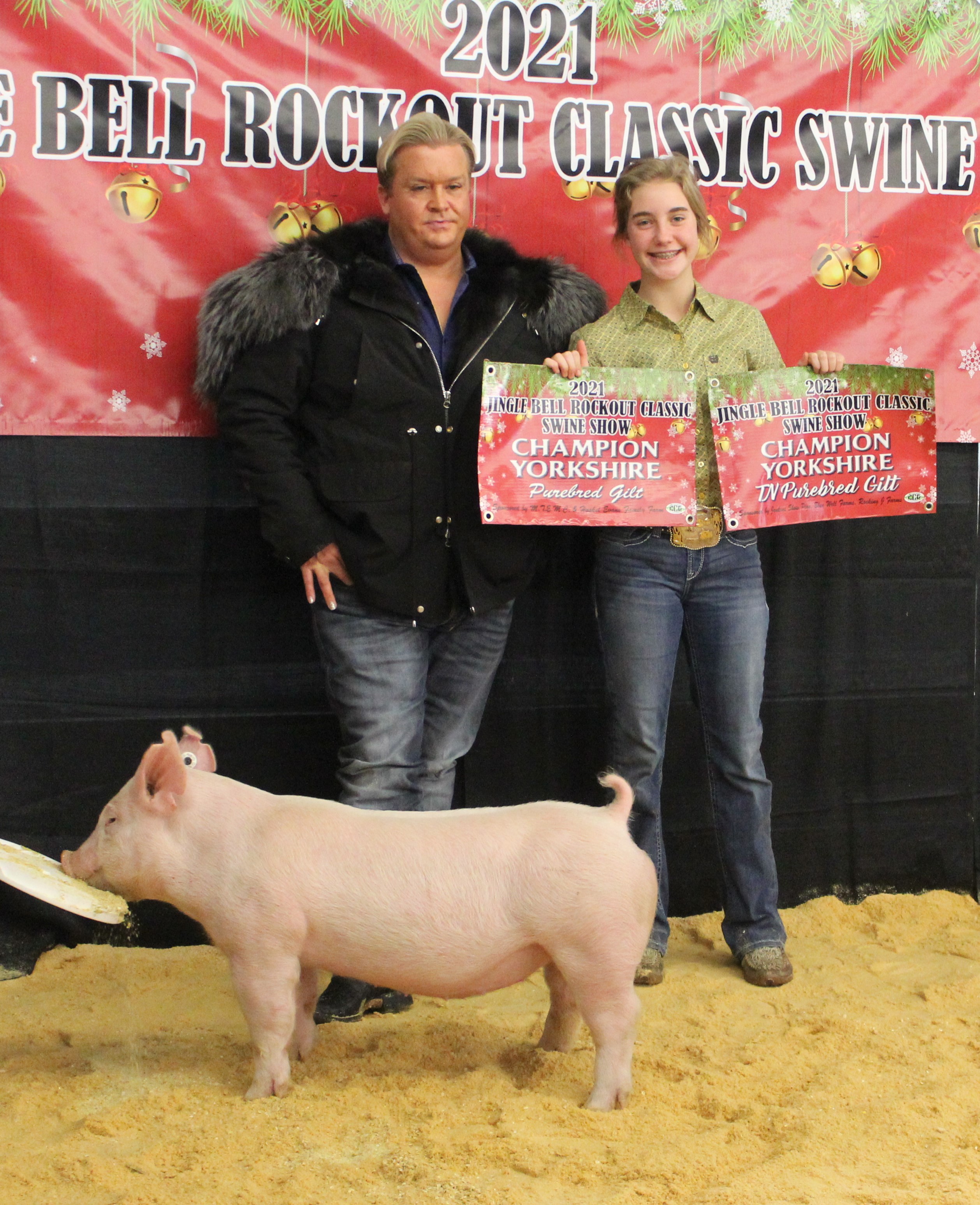 Lily Peterson
2021 Jingle Bell Rockout 
Classic Swine Show
Champion Yorkshire Gilt
Champion Yorkshire Gilt - TN Bred