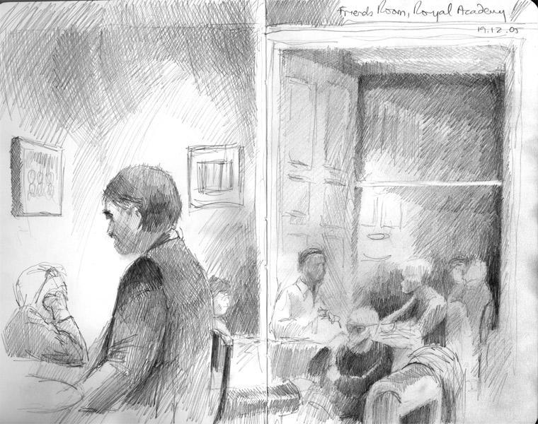 Tea with Friends at the RA (Pencil)