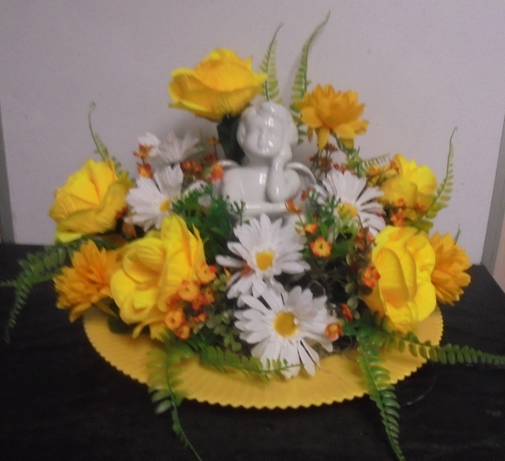 (12B)  "Silk" Angel Arrangement
(Yellow, White & Orange)
$50.00