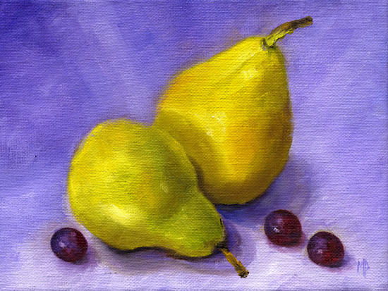 Pears & Grapes ~ 6" x 8" Oil on Stretched Canvas 