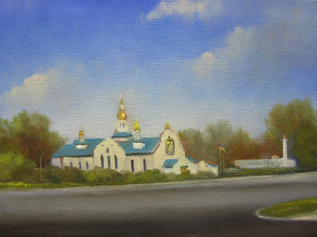 Religion on New Hampshire Ave., 9" x 12" Oil on Canvas