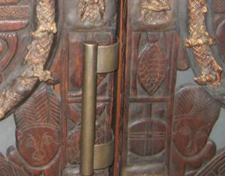 Door handle designed and fabricated to match owner&apos;s custom doors. All metal fabrication done onsite.