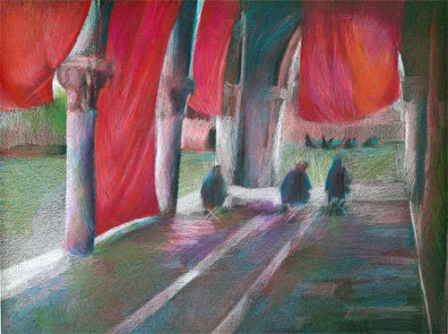 Painting Party at the Pescheria (Coloured Pencil on Canson MT 11.75" x 16.5")