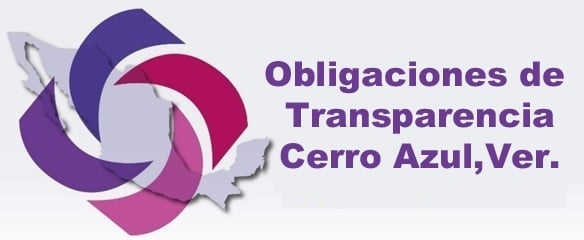 Logotipo de Obligaciones de Transparencia Cerro Azul, Veracruz con diseño de círculos morados y rosa sobre mapa de México.