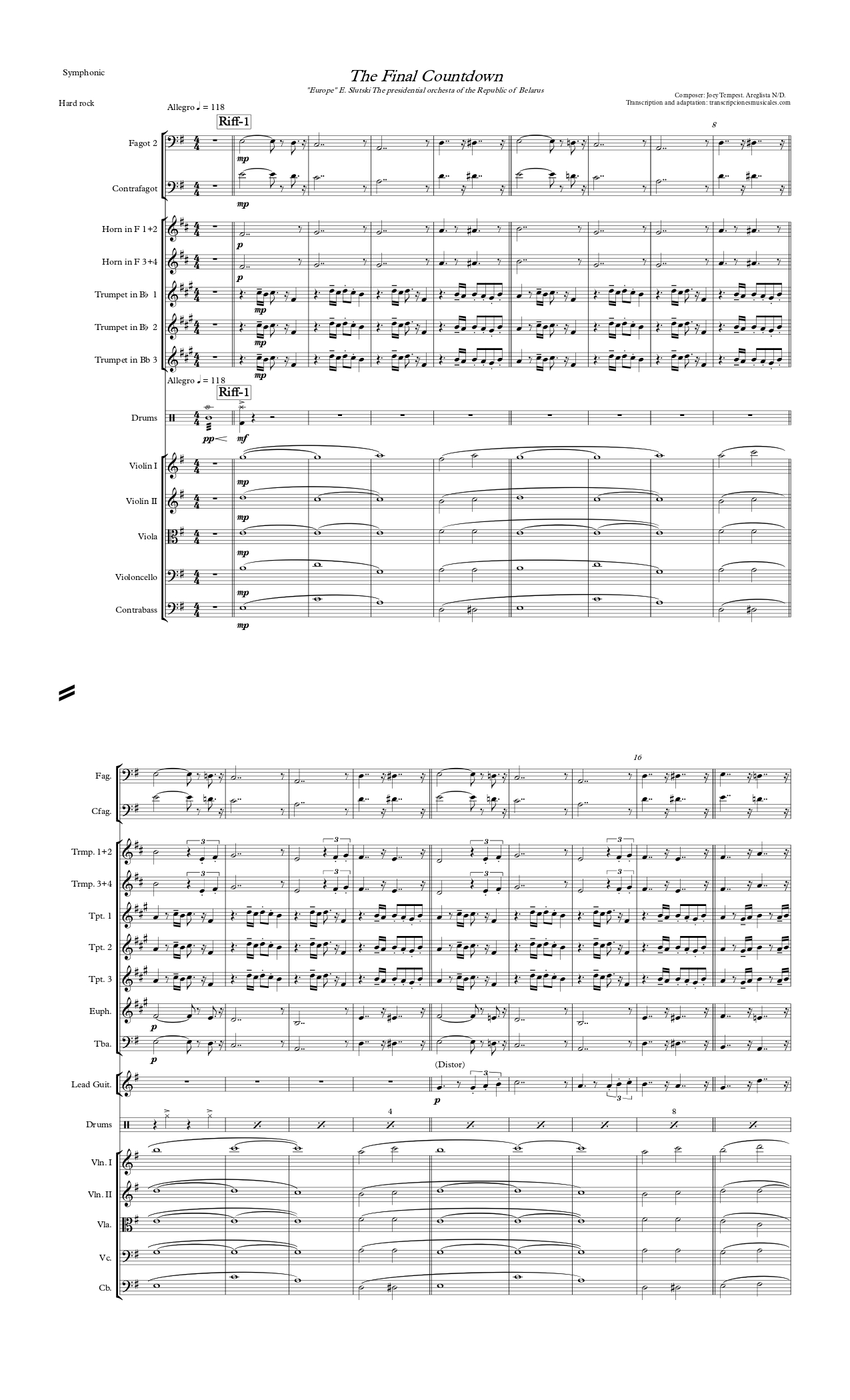 The final countdown - sheet music page 1
