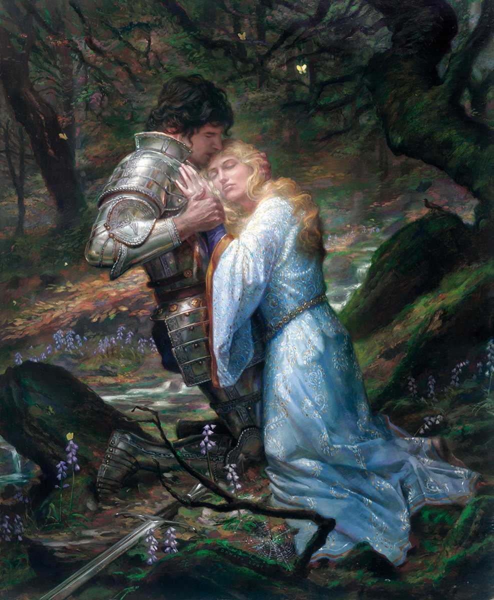 Lancelot and Guinevere
18" x 22" Oil on Panel 2004
tragic pairing of these lovers from the Arthurian Legends
collection of Jacqueline LeFrak 