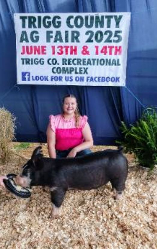 Leah Cartwright 
Trigg County Ag Fair 2025
Cadiz, KY
Champion Berkshire Gilt
Champion Showmanship
