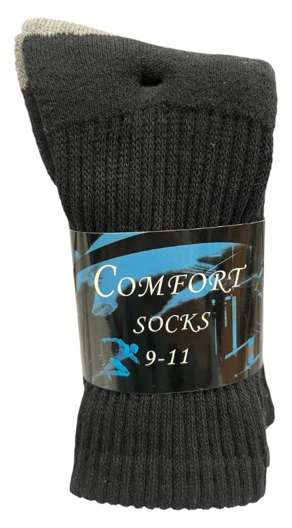 C307 
2PK COMFORT SOCKS CREW BLACK W/GREY HEEL&TOE 9-11
UPC 6135698764386
C407
2PK COMFORT SOCKS CREW BLACK W/ GREY HEEL&TOE 10-13
UPC 812462030156
80 CS PACK 