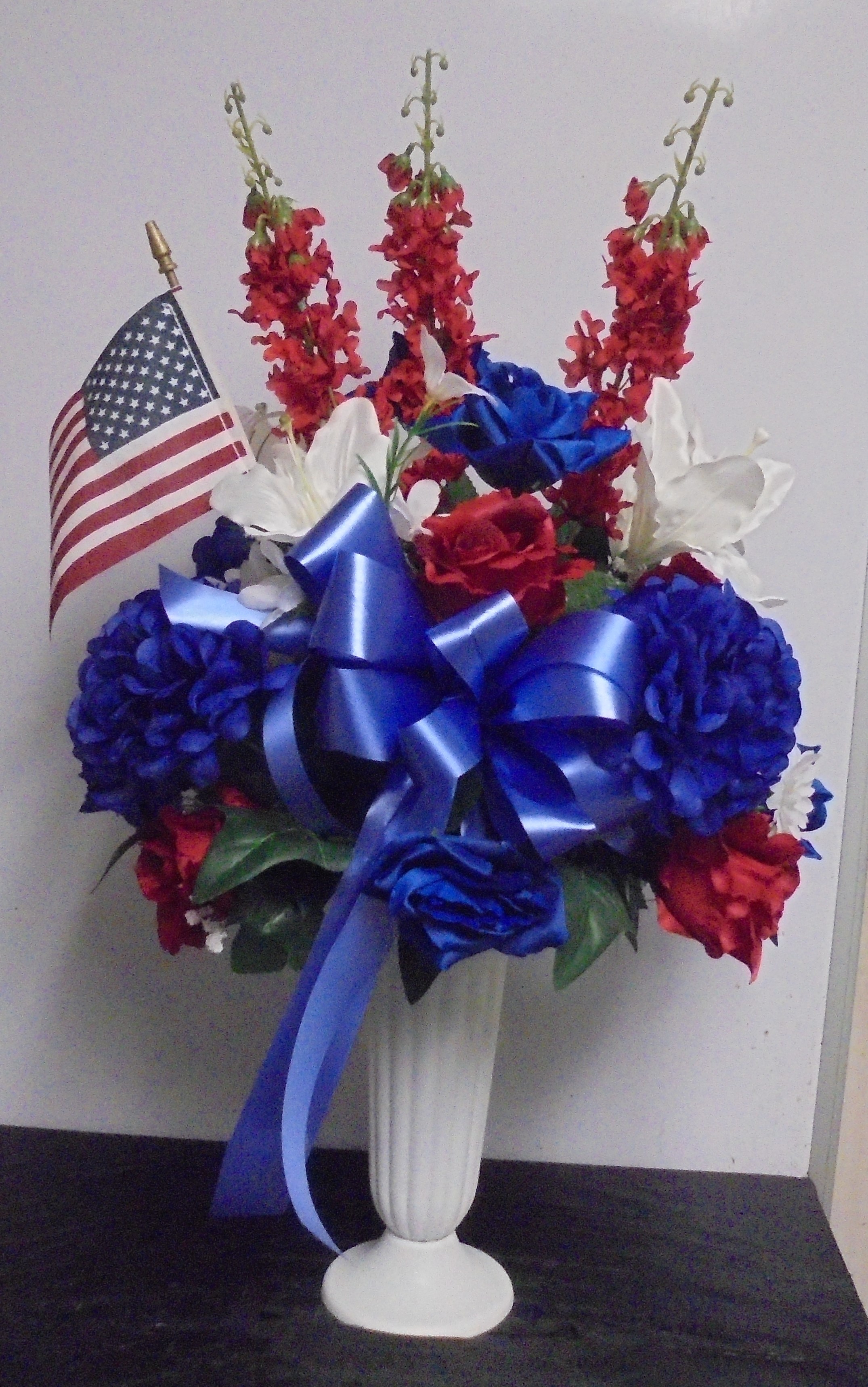  (23) "SILK" Funeral Vase
(Red, White & Blue) 
$65.00