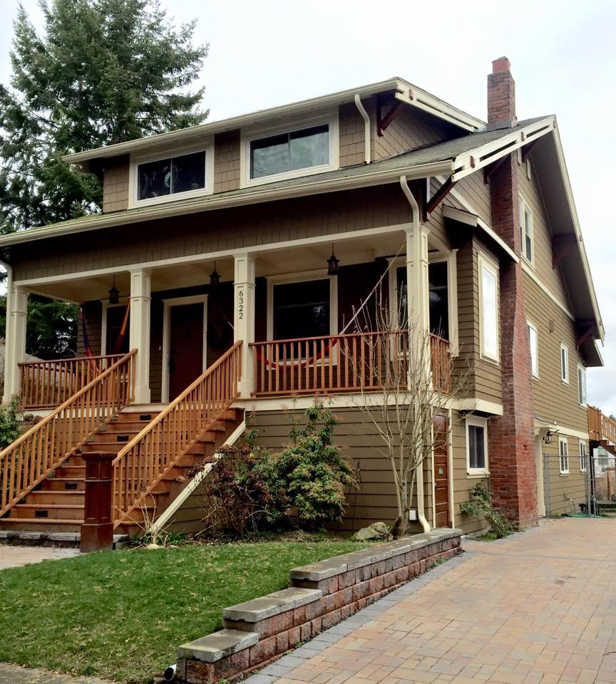 West Seattle home. Here we took a house from 1908 that had 3 layers of siding, we demoed it and then brought back the life of the home using all James Hardie siding products, shingles, trims and lap siding and installed new Knee Braces above the Eves to resemble original look.