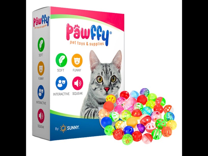 SP-3781 CAJA JUGUETES PARA
 GATO PAWFFY PELOTAS CON 
SONAJA COLORES 48 PZS