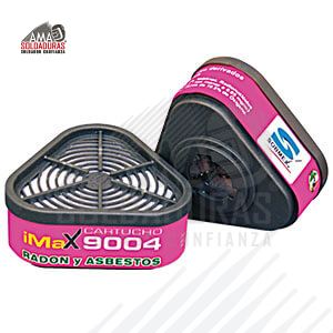 RADÓN Y ASBESTOS
Categoría: Cartuchos
Descripción: Diseño para protección respiratoria contra polvos, humos, neblinas, radionucléidos derivados del radón y asbestos, cuyo LMPE-PPT (8 horas) sea menor a 0.05 mg/m3 
Para respirador: Respirador media cara doble cartucho
