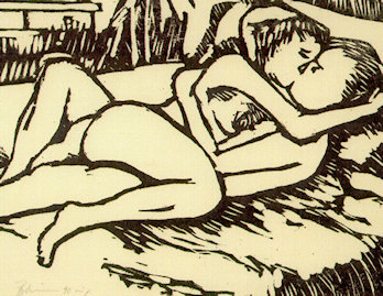 WDC-004 LOVERS 7x9 single color woodcut 1990