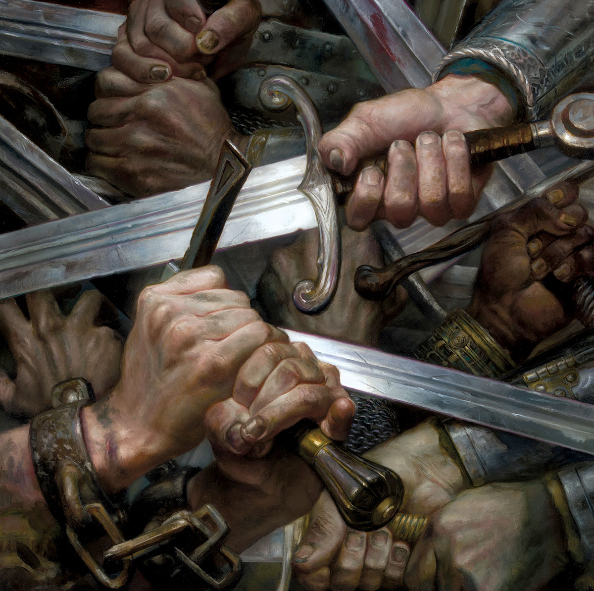 Road to King's Landing 
A Storm of Swords
Jamie Lannister and Brienne of Tarth
30" x 30"  oil on Panel  2014
Collection of George R.R. Martin