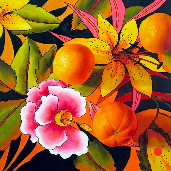 Orange, Lily & Hibiscus
20x20 
Oil on canvas