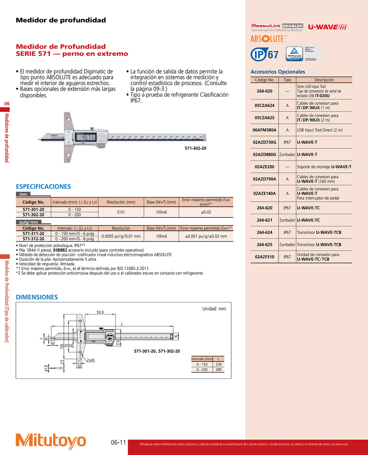Calibrador de profundidad con perno en extremo