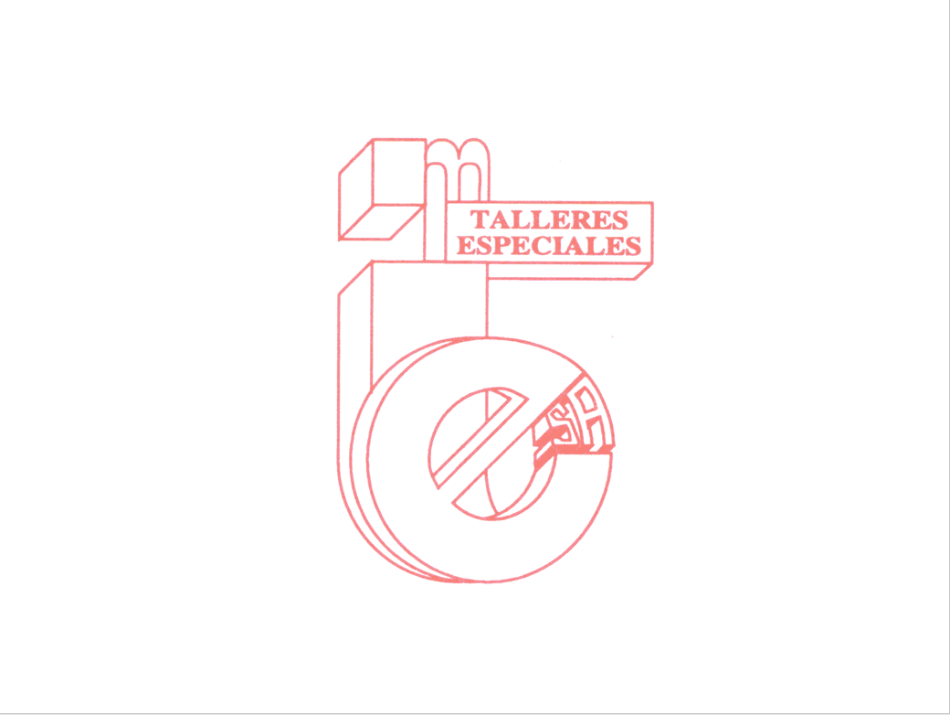 Logotipo en diseño lineal rojo con texto 'Talleres Especiales' en un fondo blanco.