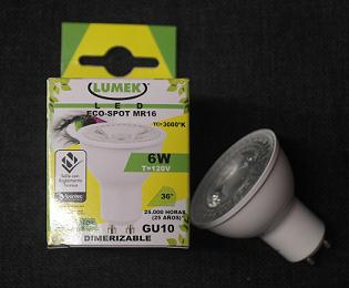 Eco spot Led 6W/7W GU10  120V 
3000°K - 5000°K Lumek 
Dimerizable Código 15083-15092