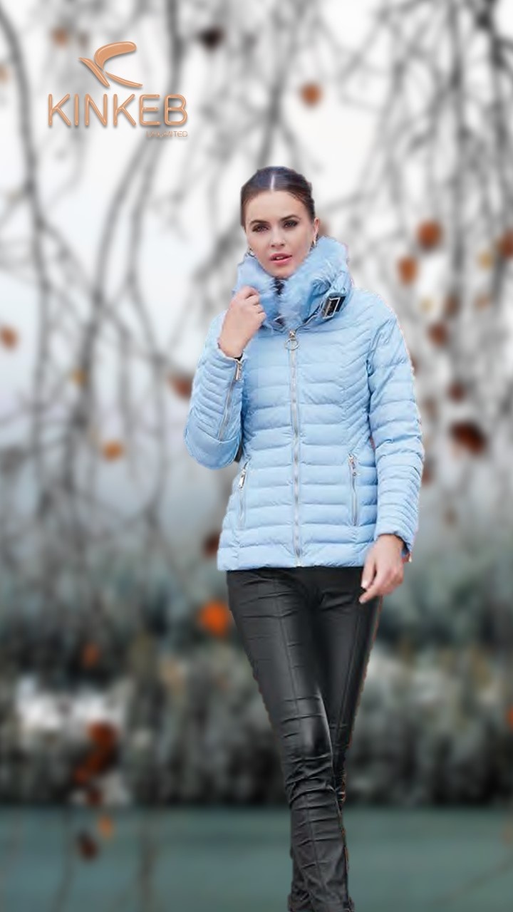 CHAMARRA CORTA CON CUELLO ALTO Y PULUCHE AL TONO Y CIERRE EN LAS MANGAS.