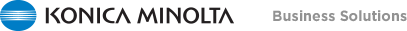 Konica Minolta logo featuring blue circular symbol and text
