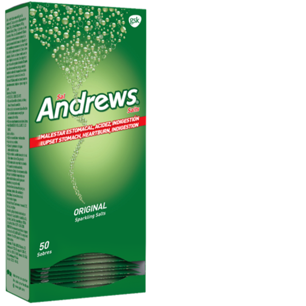 El producto Sal Andrews. es un polvo efervescente que se utiliza para el tratamiento de malestar estomacal, acidez e indigestión