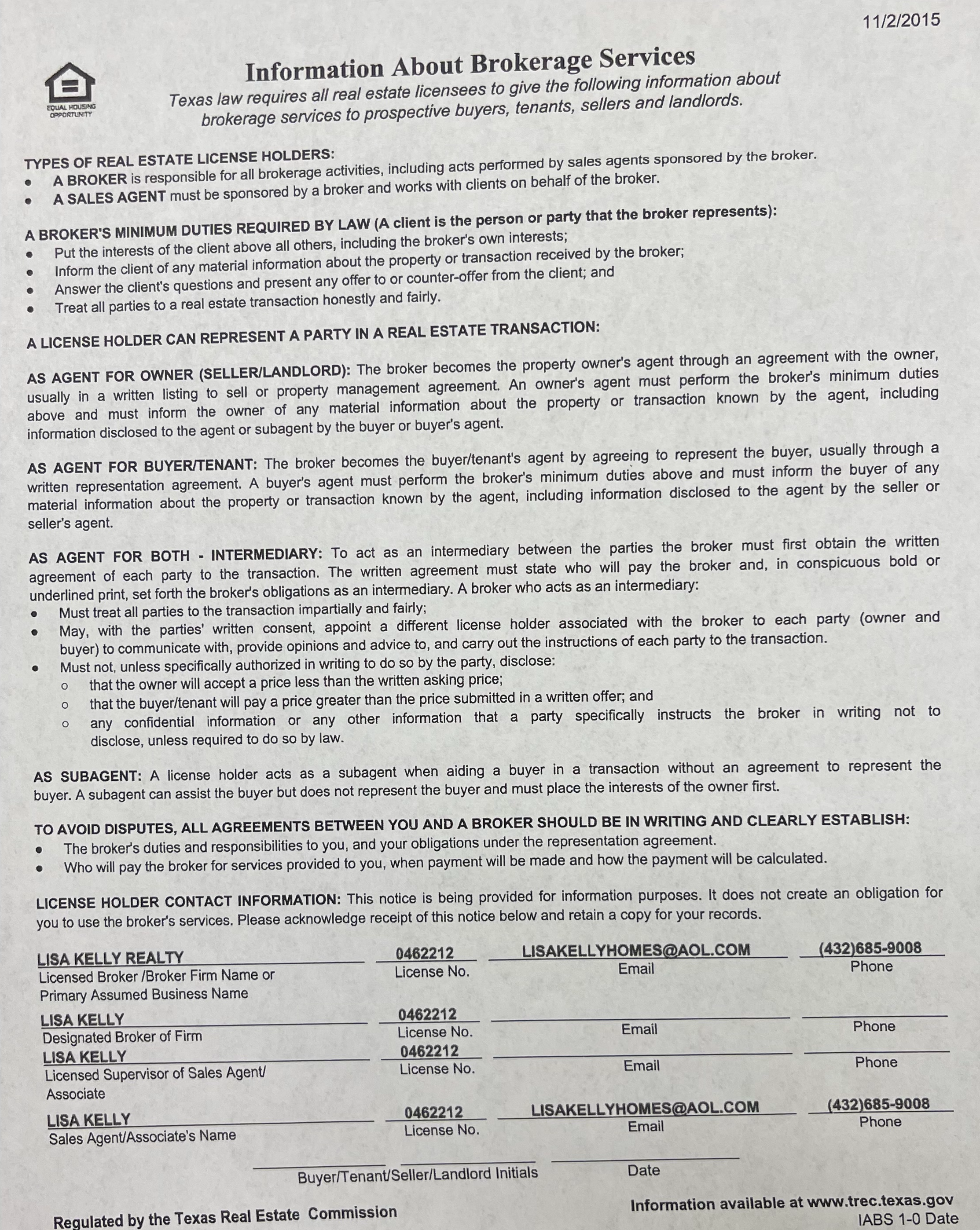 INFORMATION ABOUT BROKAGE SERVICE