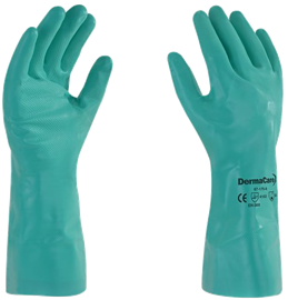 GUANTE NITRILO VERDE LARGO 13” DERMA CARE EJ67-175