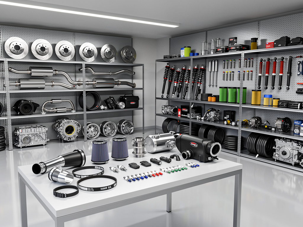 Tienda de repuestos de automóvil con estanterías de amortiguadores, frenos, escapes, filtros y piezas de motor Tienda de repuestos de automóvil con estanterías de amortiguadores, frenos, escapes, filtros y piezas de motor