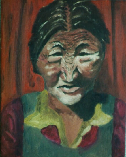 Op-008 TIBETAN WOMAN 10 in x 8 in Oil on Canvas 1968 artist collection