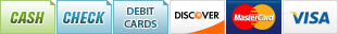 We accept Cash, Checks, Debit Cards, Discover, MasterCard and Visa.||||