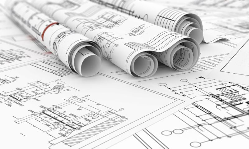 Construction blueprints in roll 