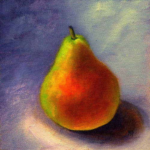 Lone Pear ~ 6"x6"  Oil on canvas panel   SOLD